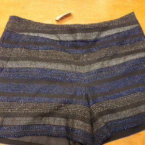 *NWT LOFT Soft Jacquard Shorts Metallic Silver Blue Black Stripes Size 4